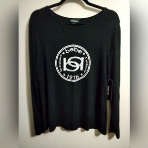 Nwts Women's size 1X Black Bebe long sleeve shirt with Rhinestone embellishment
